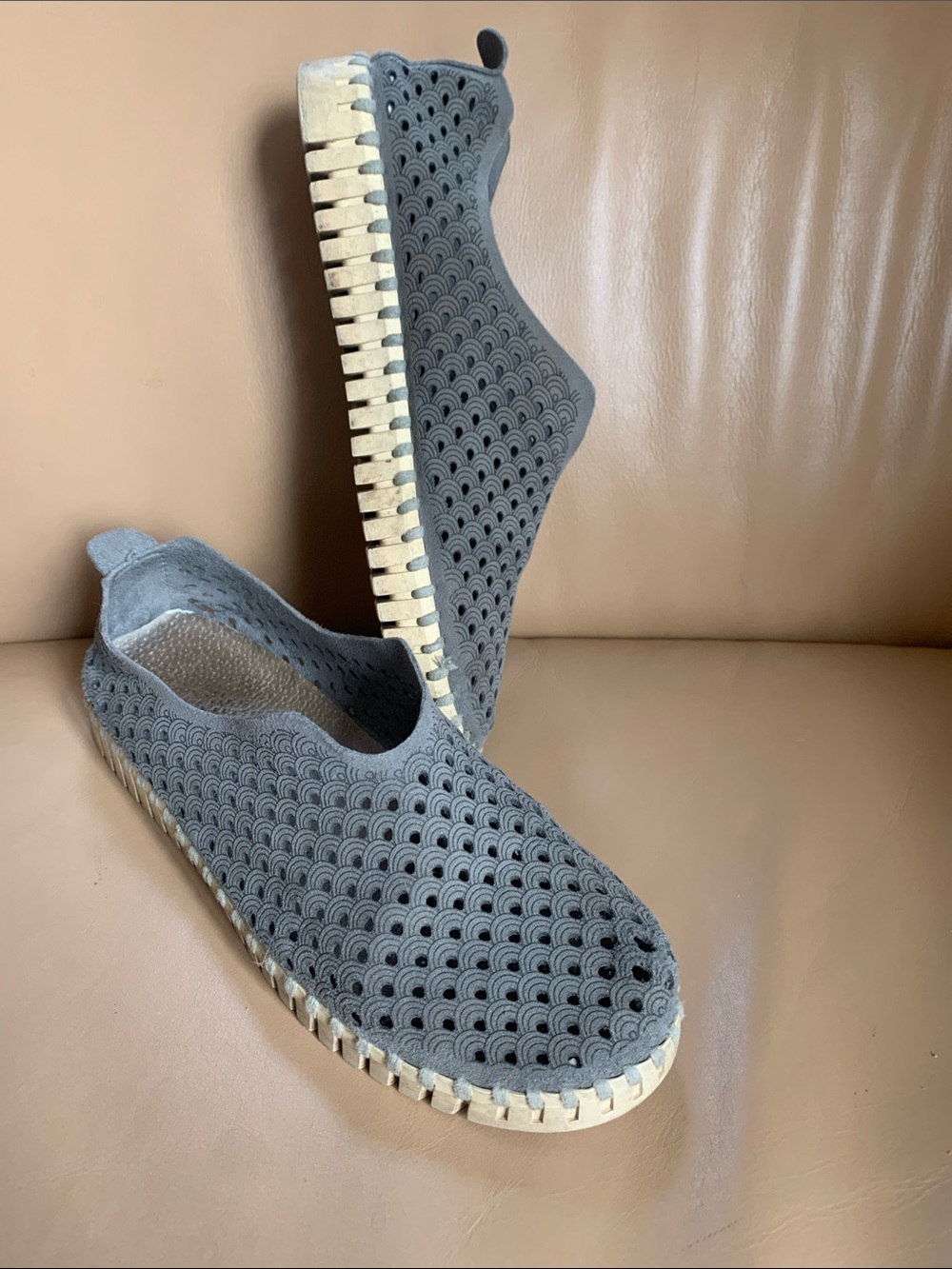 Women’s Gray Perforated Slip-On Mules